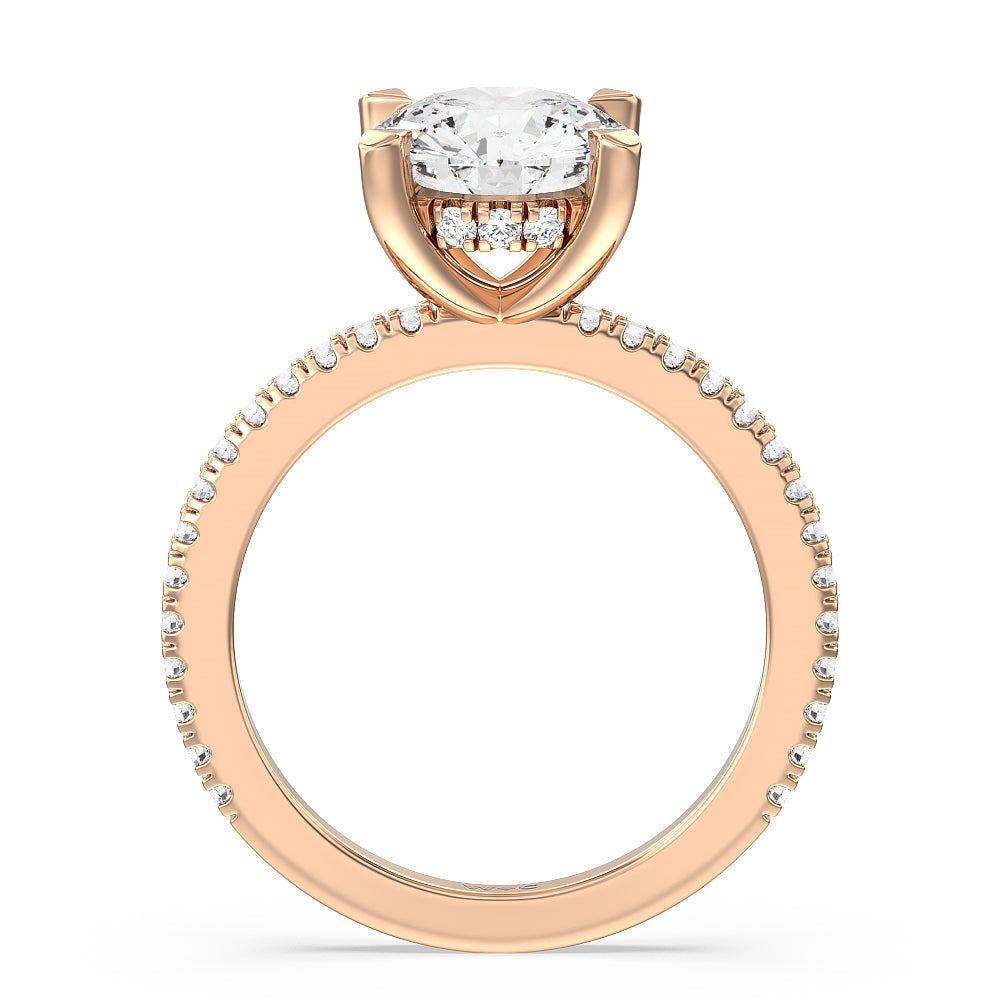Round Cut Classic Hidden Halo Engagement Ring with Lab Grown Diamond in 14KT Rose Gold view 2