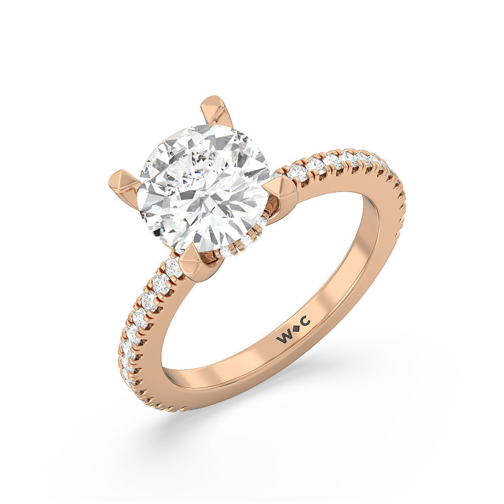 Round Cut Classic Hidden Halo Engagement Ring with Lab Grown Diamond in 14KT Rose Gold view 3