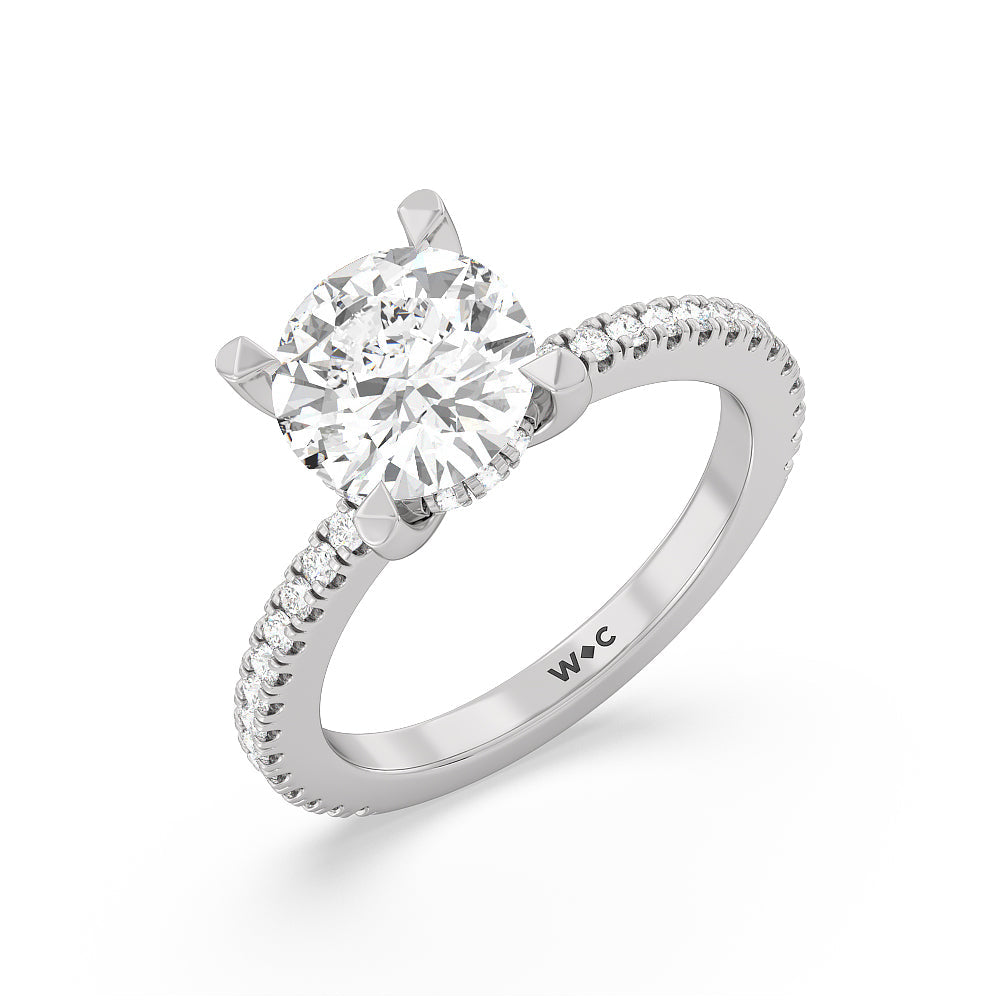 Round Cut Classic Hidden Halo Engagement Ring with Lab Grown Diamond in 14KT Platinum view 3