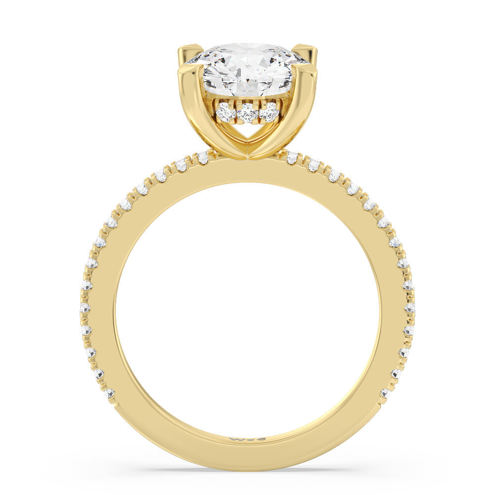 Round Cut Classic Hidden Halo Engagement Ring with Lab Grown Diamond in 14KT Yellow Gold view 2