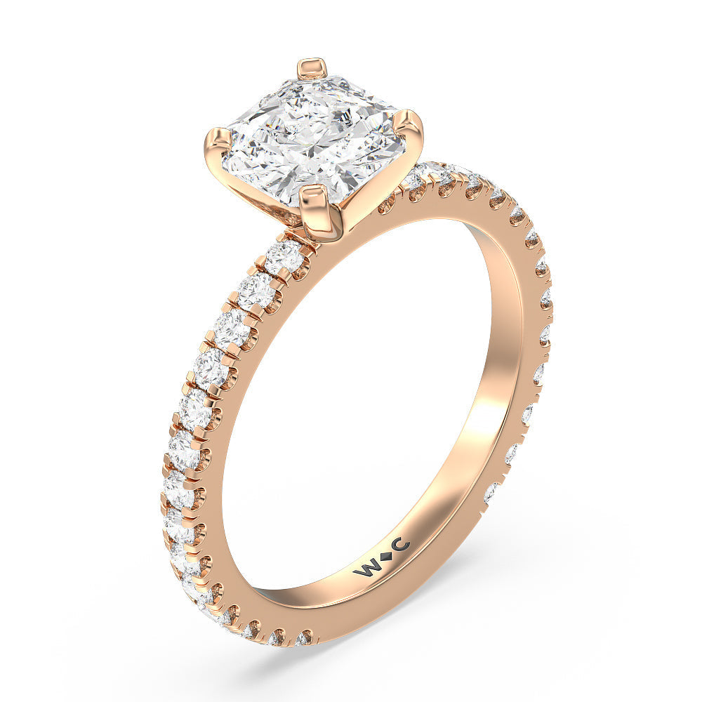 Ara Midi Classic Pave Diamond Engagement Ring with Asscher Cut Diamond in 14KT Rose Gold view 3