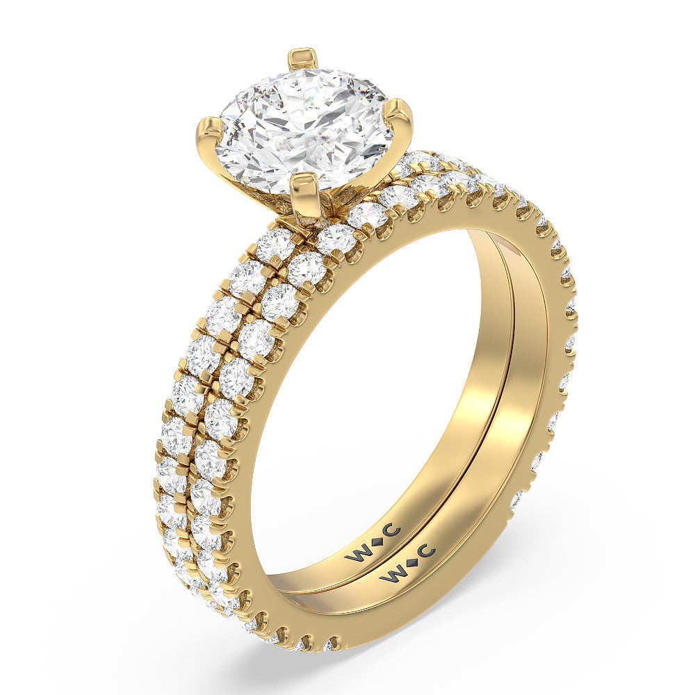 Ara Midi Classic Pave Diamond Engagement Ring with Asscher Cut Diamond in 14KT Yellow Gold view 4