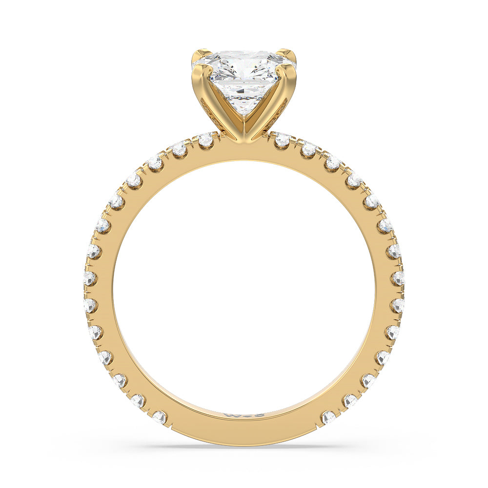 Ara Midi Classic Pave Diamond Engagement Ring with Asscher Cut Diamond in 14KT Yellow Gold view 2