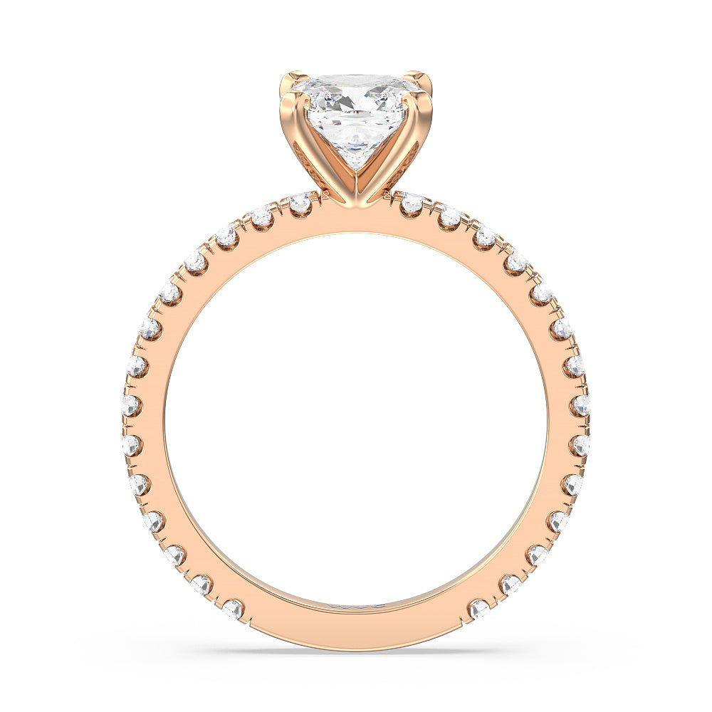 Ara Midi Classic Pave Diamond Engagement Ring with Cushion Cut Diamond in 14KT Rose Gold view 2