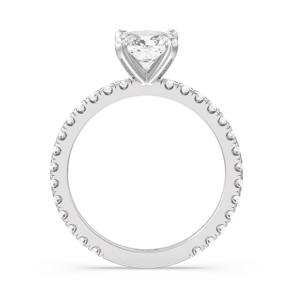 Ara Midi Classic Pave Diamond Engagement Ring with Cushion Cut Diamond in 14KT Platinum view 2