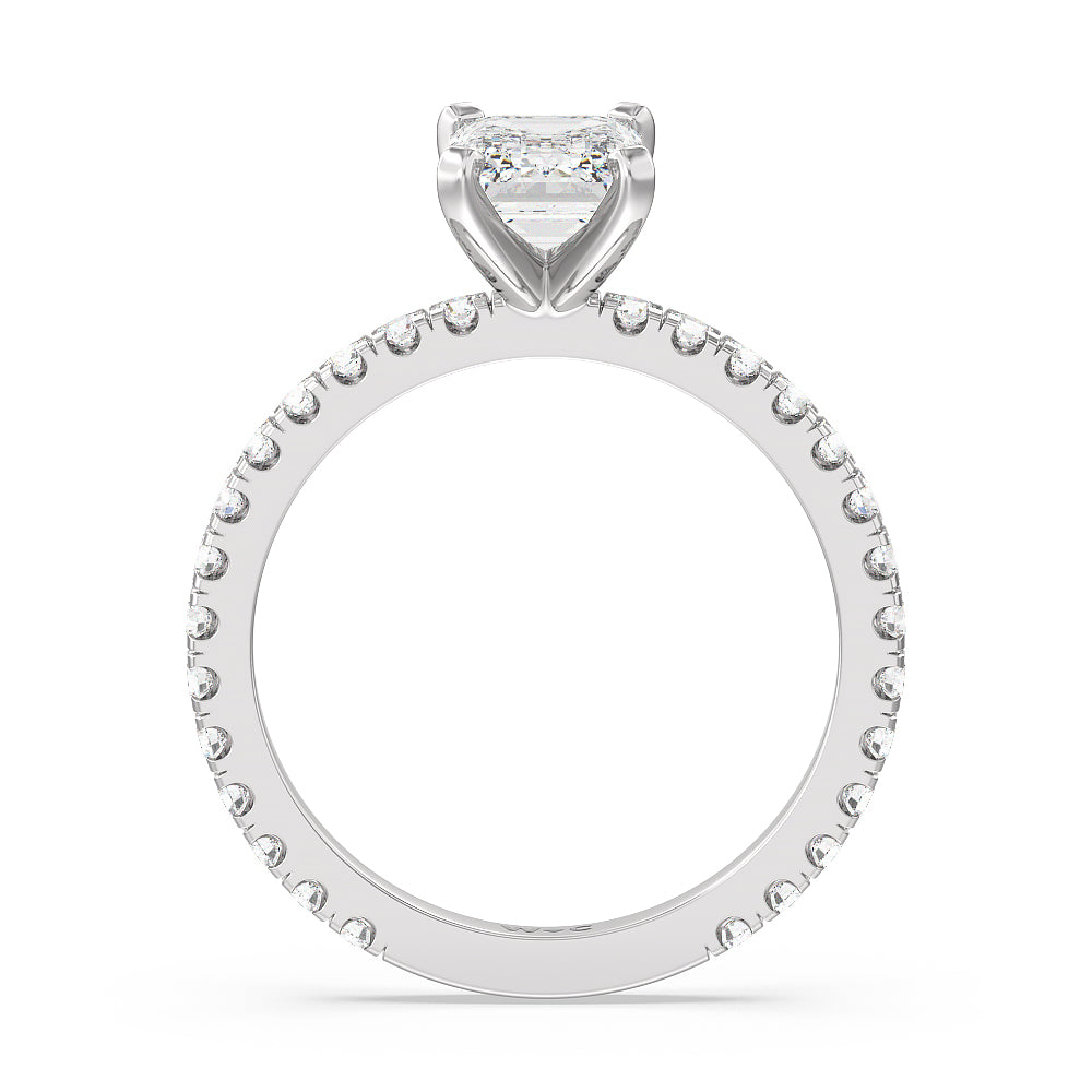 Ara Midi Classic Pave Diamond Engagement Ring with Emerald Cut Diamond in 14KT Platinum view 2