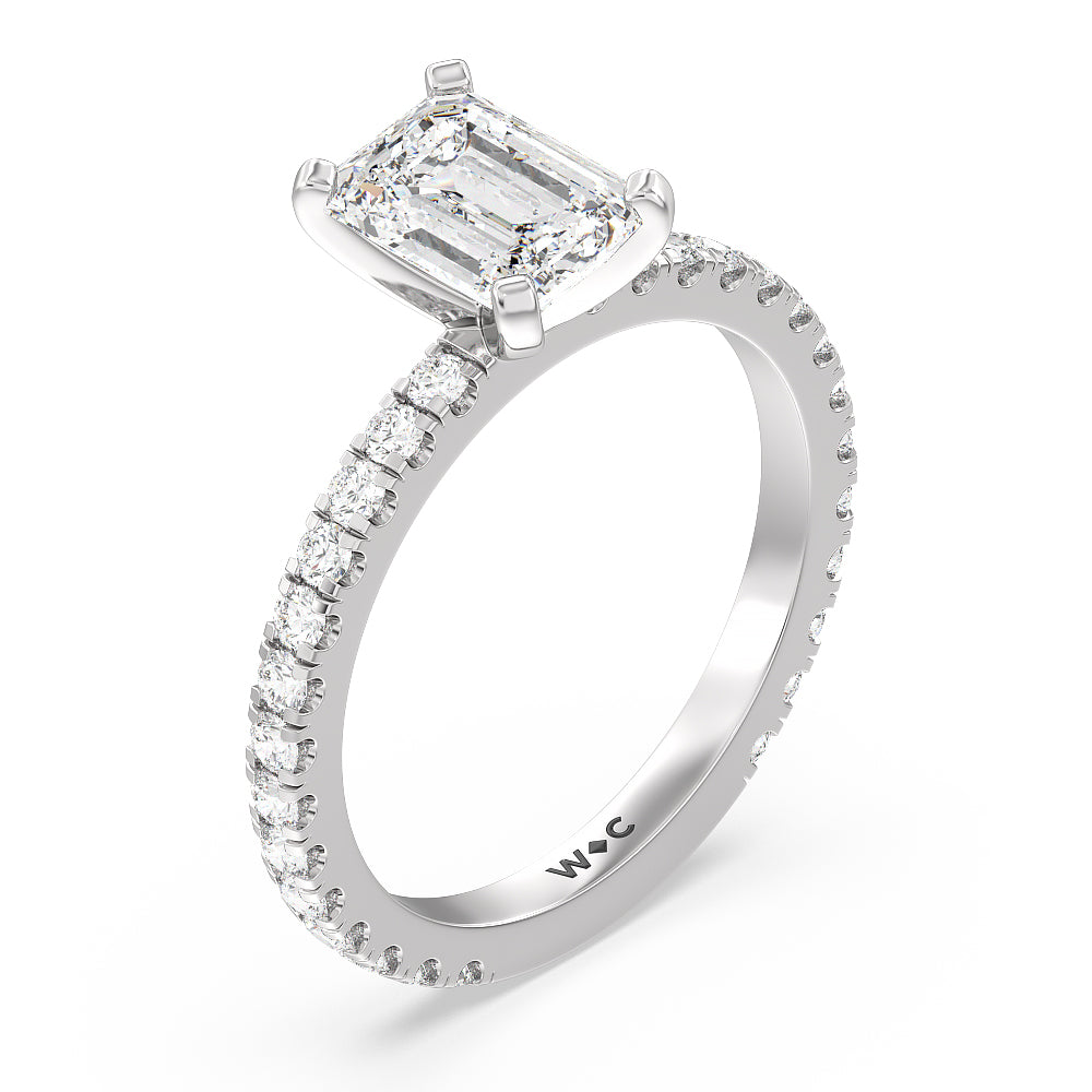 Ara Midi Classic Pave Diamond Engagement Ring with Emerald Cut Diamond in 14KT Platinum view 3