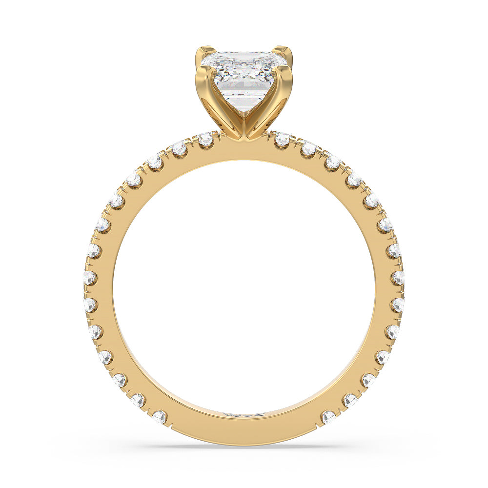 Ara Midi Classic Pave Diamond Engagement Ring with Emerald Cut Diamond in 14KT Yellow Gold view 2