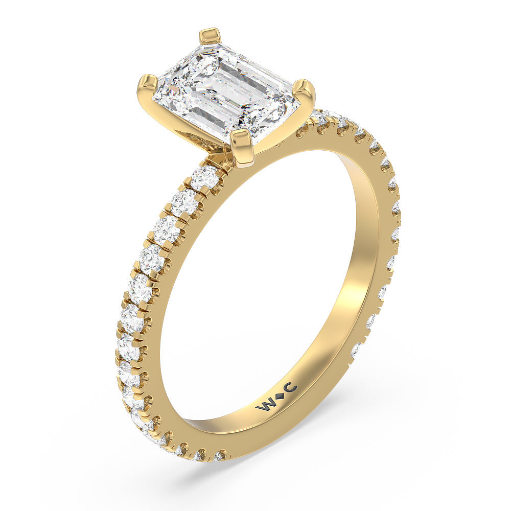 Ara Midi Classic Pave Diamond Engagement Ring with Emerald Cut Diamond in 14KT Yellow Gold view 3