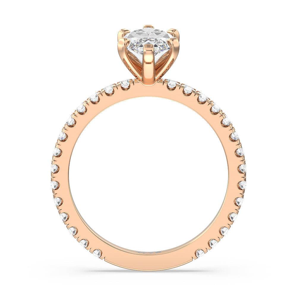 Ara Midi Classic Pave Diamond Engagement Ring with Marquise Cut Diamond in 14KT Rose Gold view 2