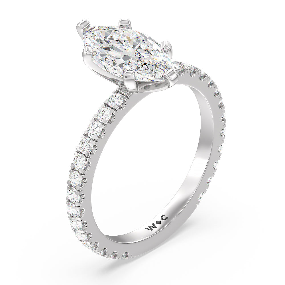 Ara Midi Classic Pave Diamond Engagement Ring with Marquise Cut Diamond in 14KT Platinum view 3