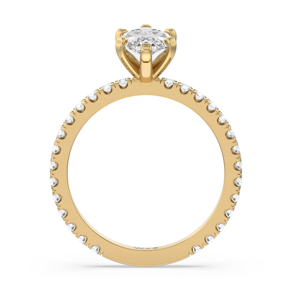 Ara Midi Classic Pave Diamond Engagement Ring with Marquise Cut Diamond in 14KT Yellow Gold view 2