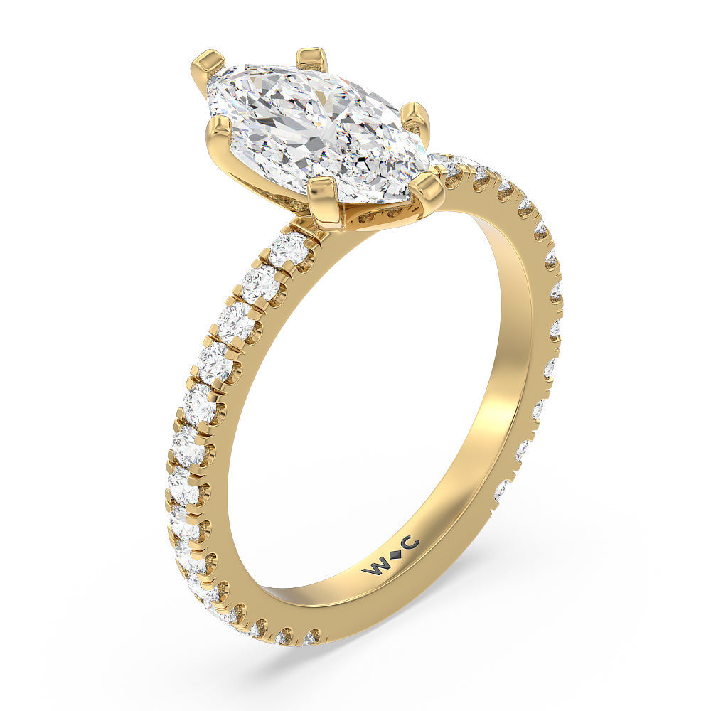Ara Midi Classic Pave Diamond Engagement Ring with Marquise Cut Diamond in 14KT Yellow Gold view 3