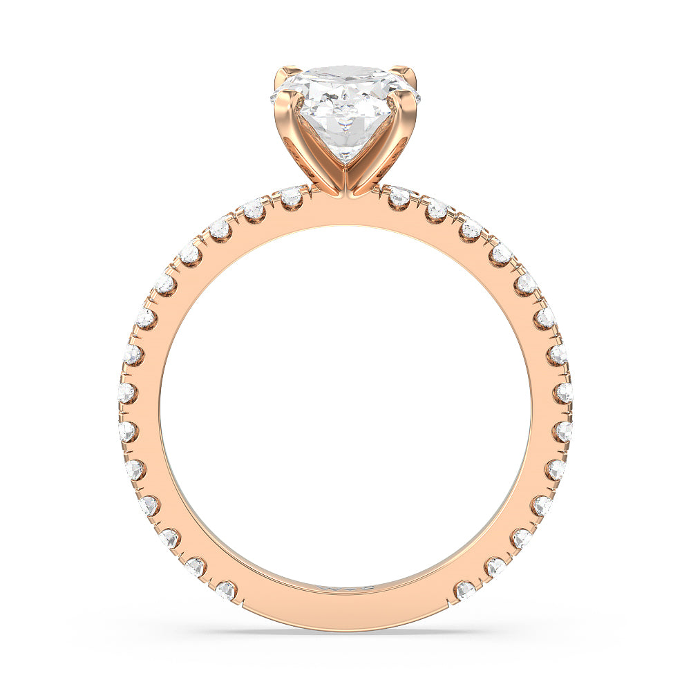 Ara Midi Classic Pave Diamond Engagement Ring with Oval Cut Diamond in 14KT Rose Gold view 2