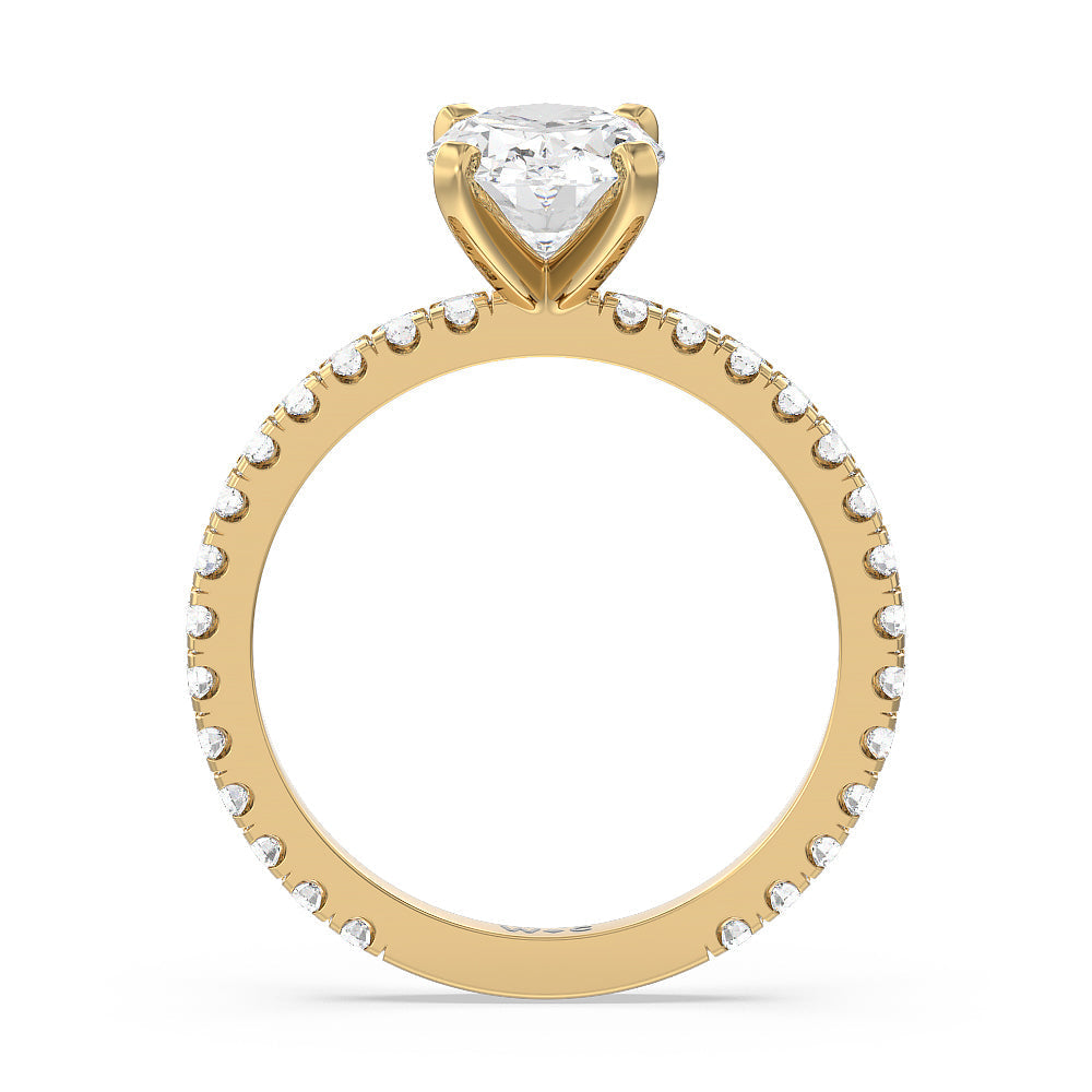 Ara Midi Classic Pave Diamond Engagement Ring with Oval Cut Diamond in 14KT Yellow Gold view 2
