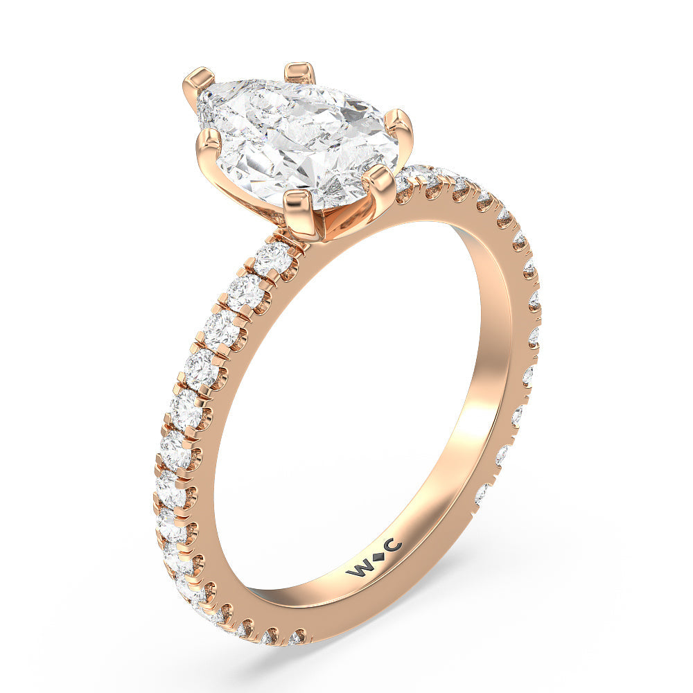 Ara Midi Classic Pave Diamond Engagement Ring with Pear Cut Diamond in 14KT Rose Gold view 3