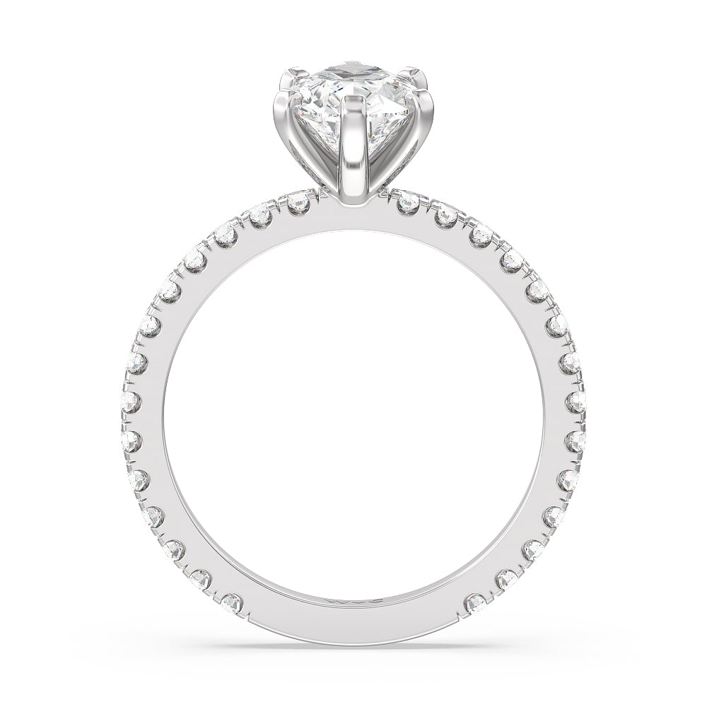Ara Midi Classic Pave Diamond Engagement Ring with Pear Cut Diamond in 14KT Platinum view 2