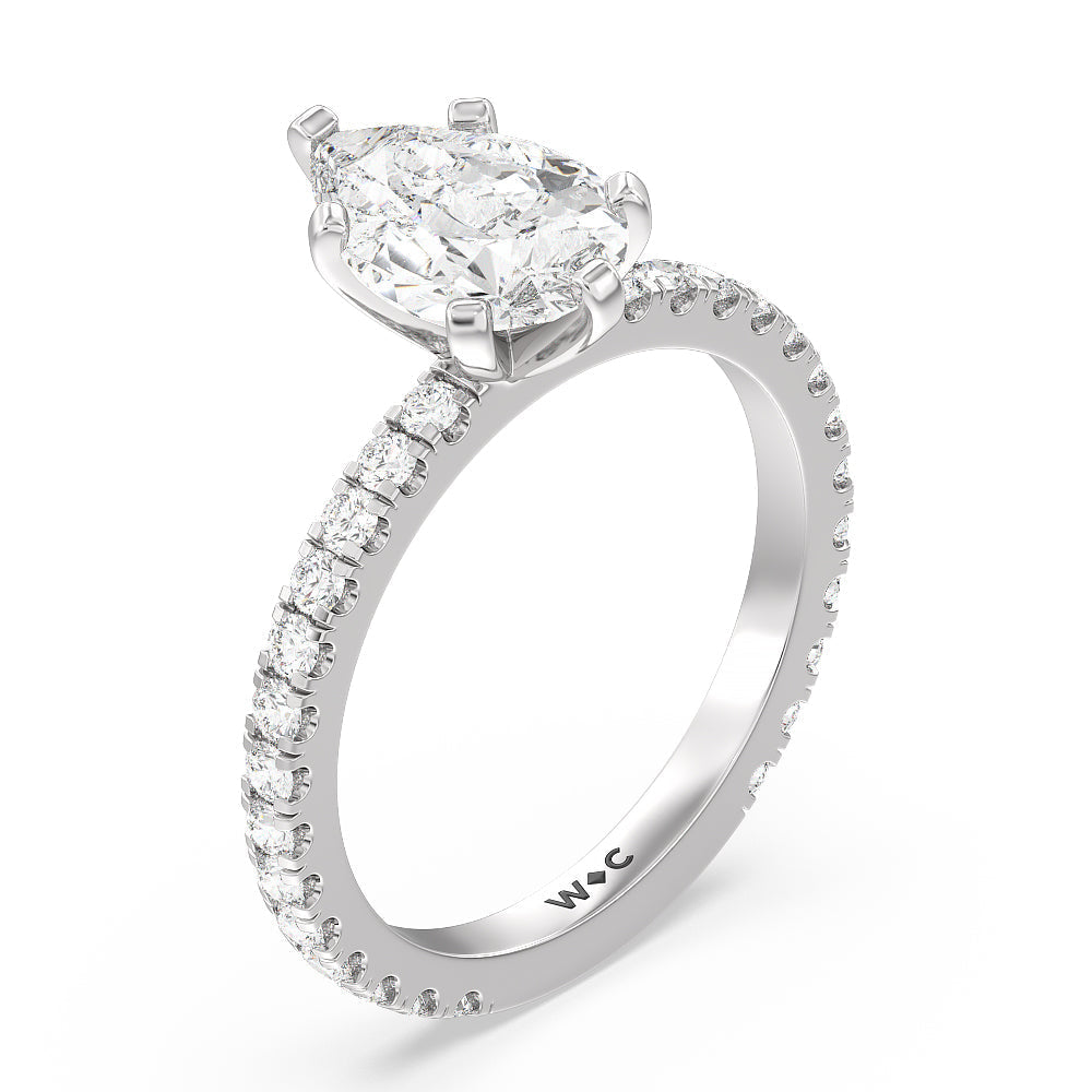 Ara Midi Classic Pave Diamond Engagement Ring with Pear Cut Diamond in 14KT Platinum view 3