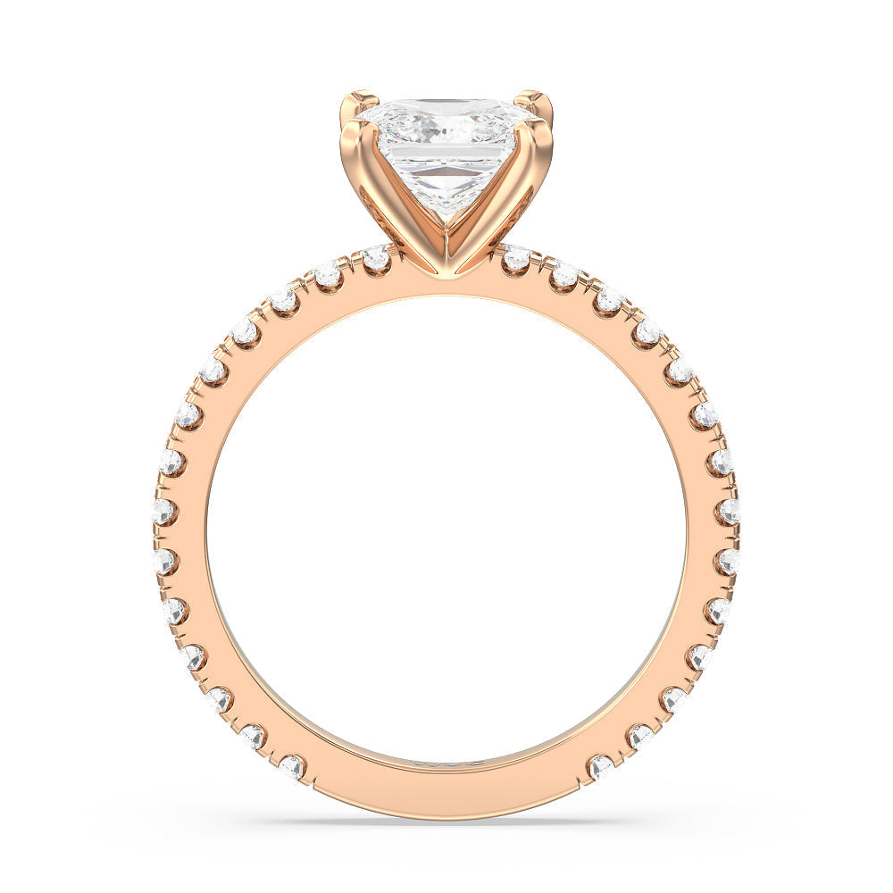 Ara Midi Classic Pave Diamond Engagement Ring with Princess Cut Diamond in 14KT Rose Gold view 2