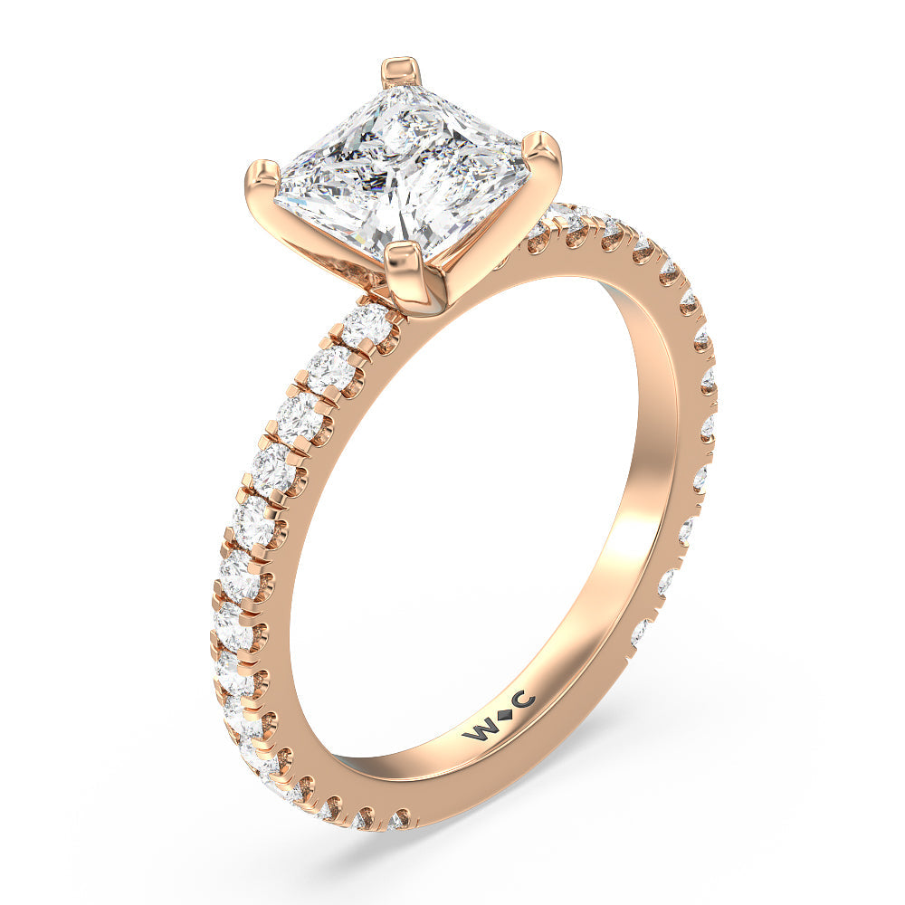 Ara Midi Classic Pave Diamond Engagement Ring with Princess Cut Diamond in 14KT Rose Gold view 3