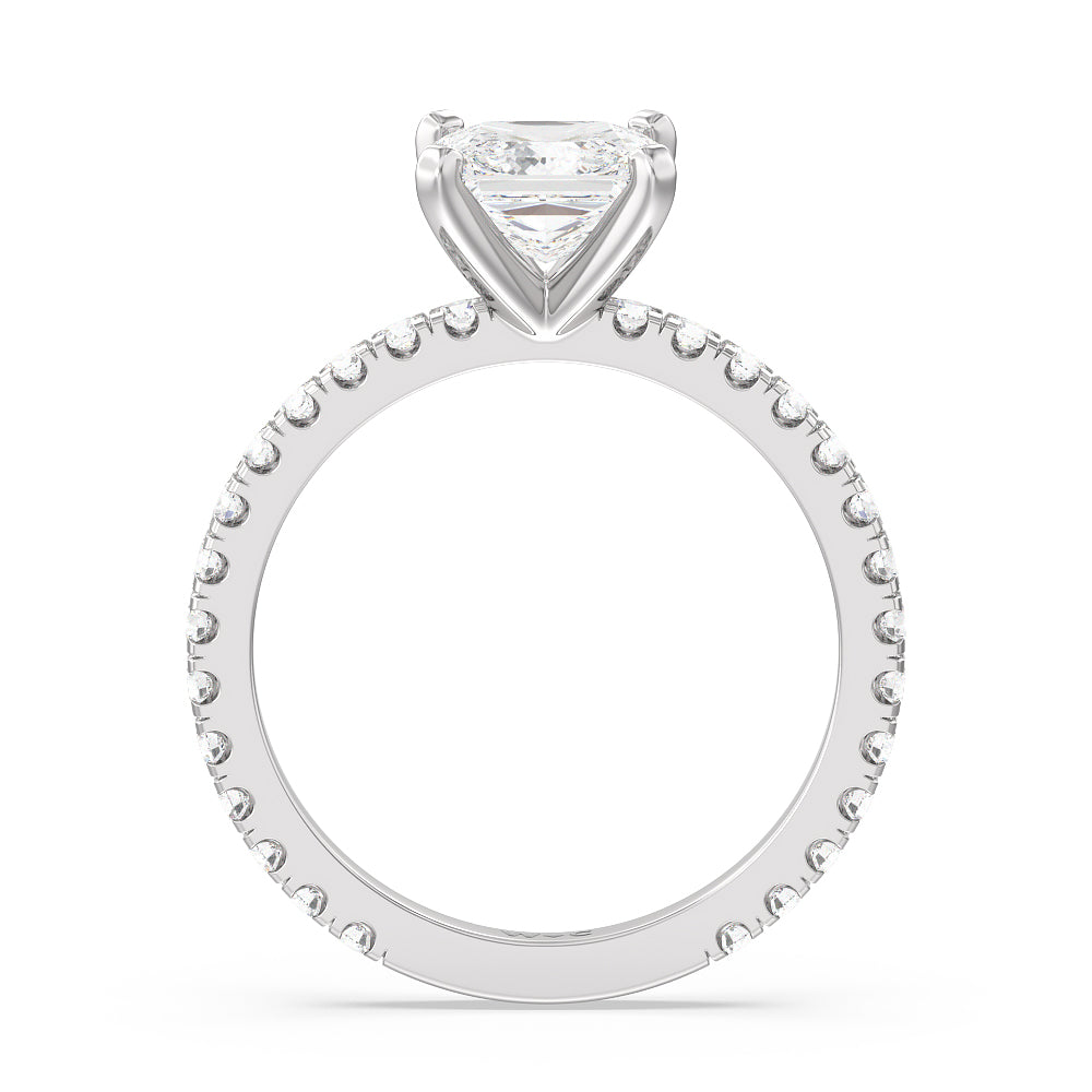 Ara Midi Classic Pave Diamond Engagement Ring with Princess Cut Diamond in 14KT Platinum view 2