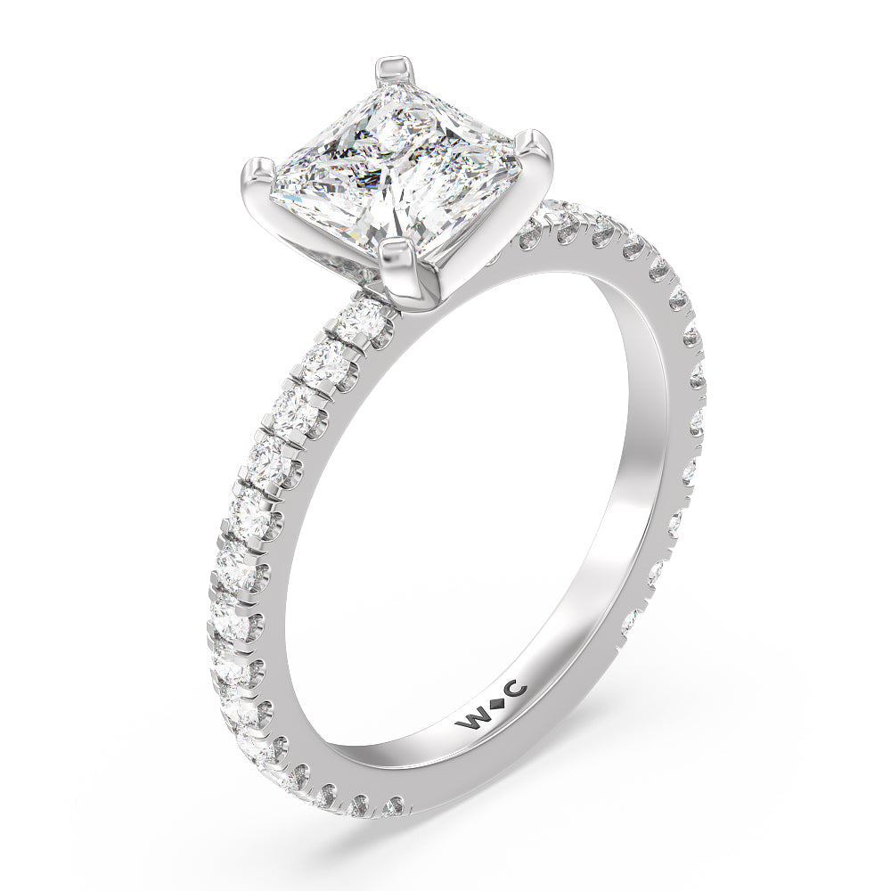 Ara Midi Classic Pave Diamond Engagement Ring with Princess Cut Diamond in 14KT Platinum view 3