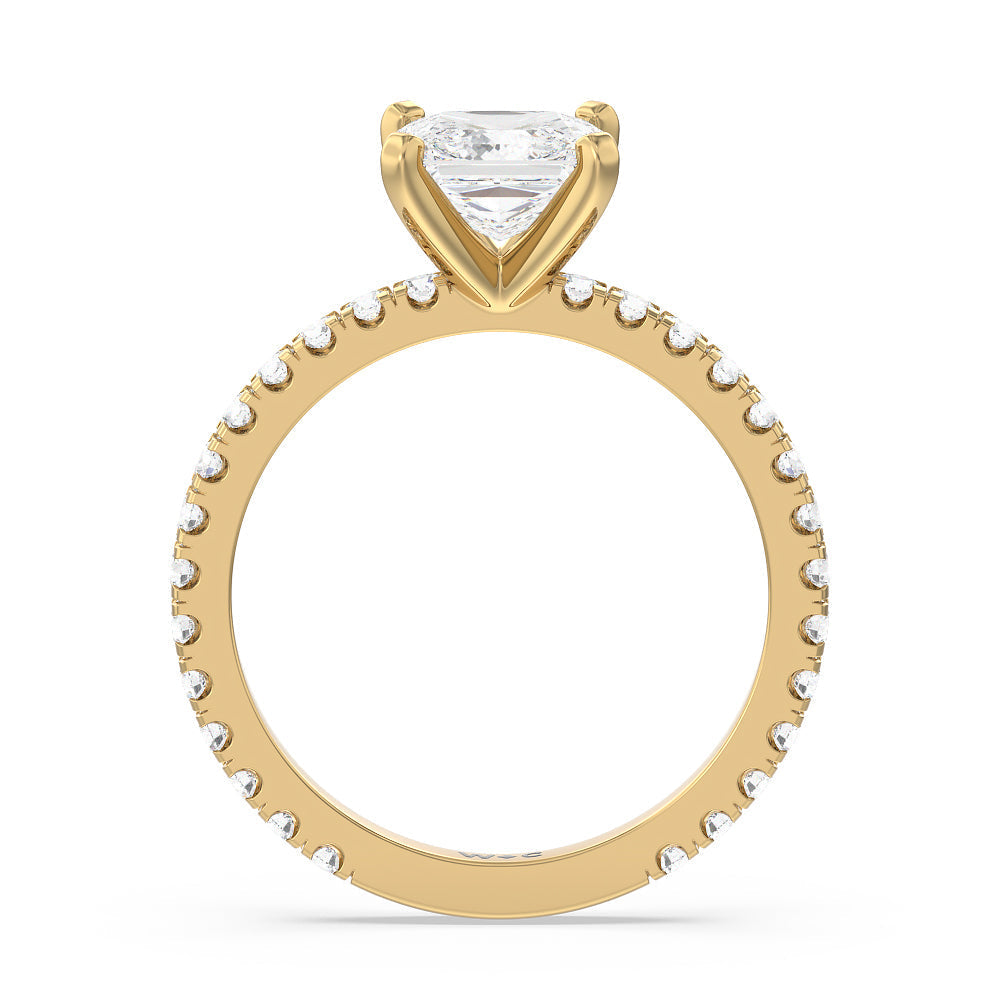 Ara Midi Classic Pave Diamond Engagement Ring with Princess Cut Diamond in 14KT Yellow Gold view 2