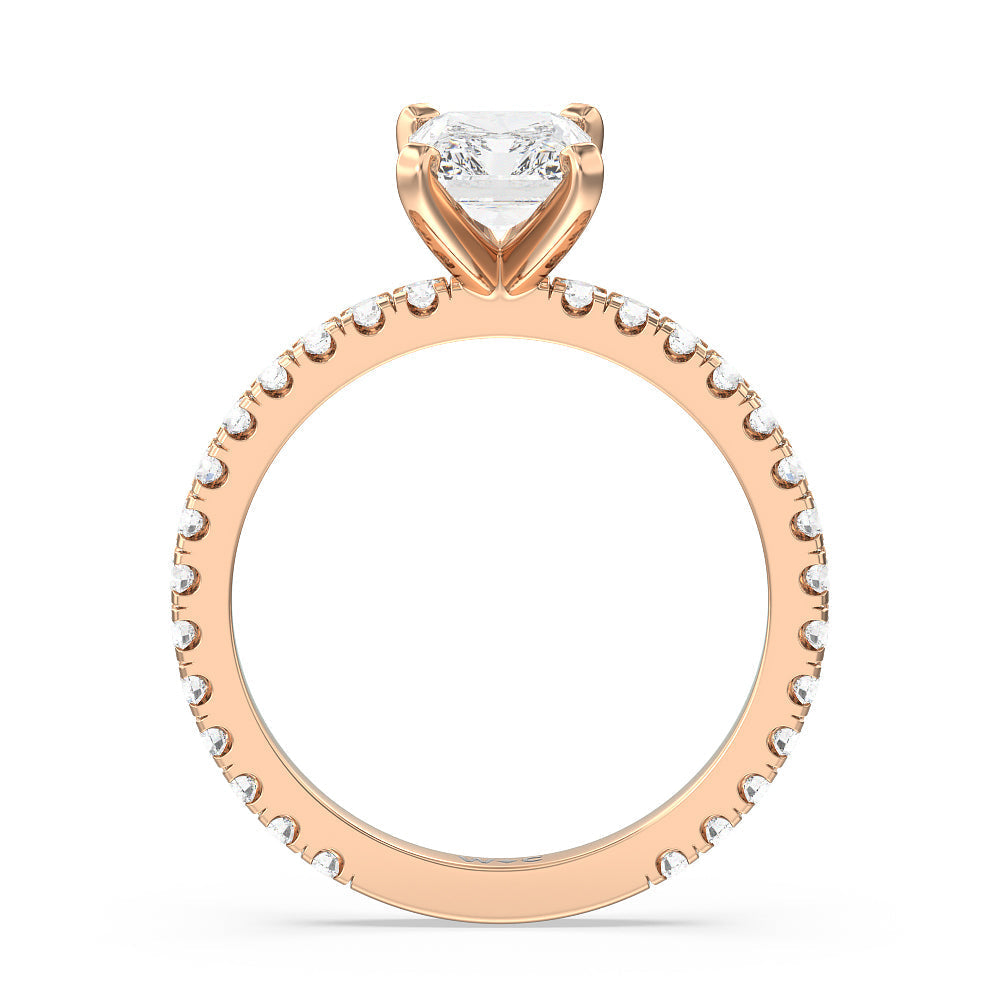 Ara Midi Classic Pave Diamond Engagement Ring with Radiant Cut Diamond in 14KT Rose Gold view 2