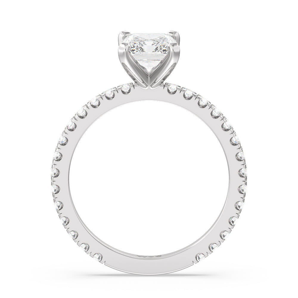 Ara Midi Classic Pave Diamond Engagement Ring with Radiant Cut Diamond in 14KT Platinum view 2