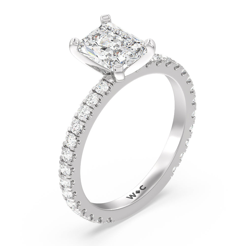 Ara Midi Classic Pave Diamond Engagement Ring with Radiant Cut Diamond in 14KT Platinum view 3