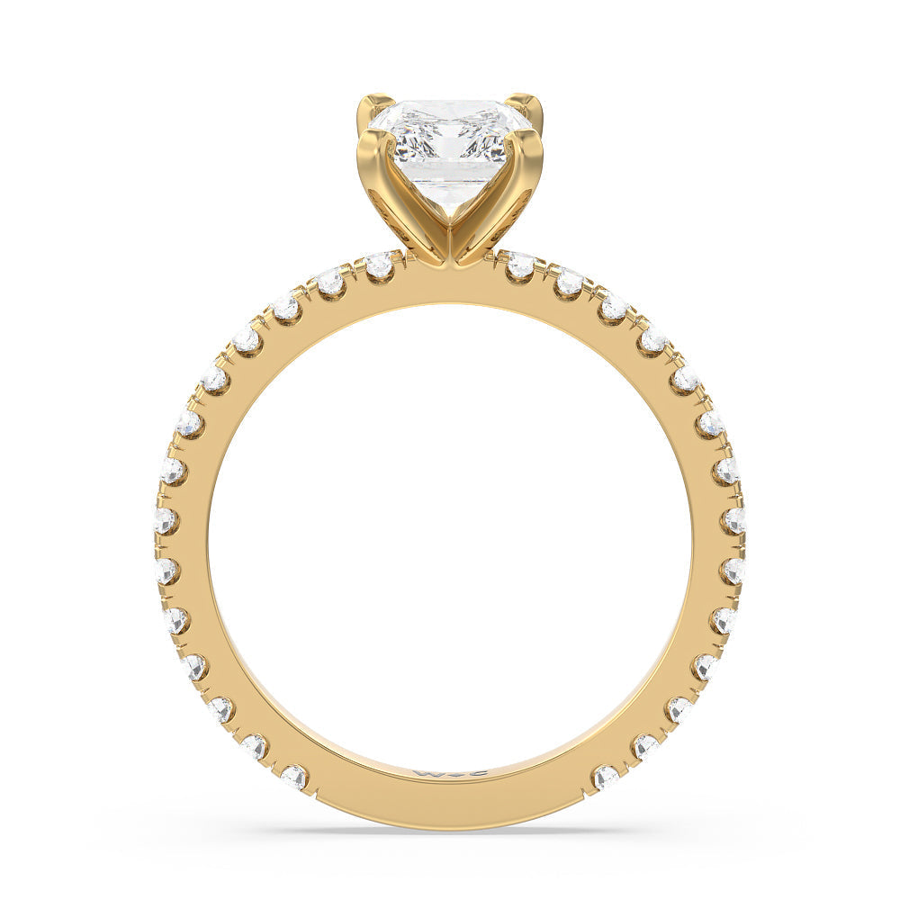 Ara Midi Classic Pave Diamond Engagement Ring with Radiant Cut Diamond in 14KT Yellow Gold view 2