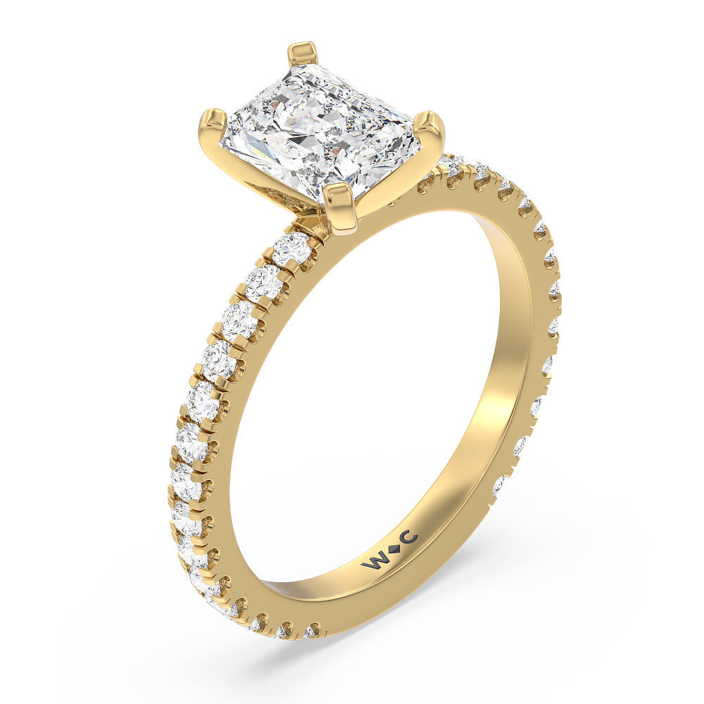 Ara Midi Classic Pave Diamond Engagement Ring with Radiant Cut Diamond in 14KT Yellow Gold view 3