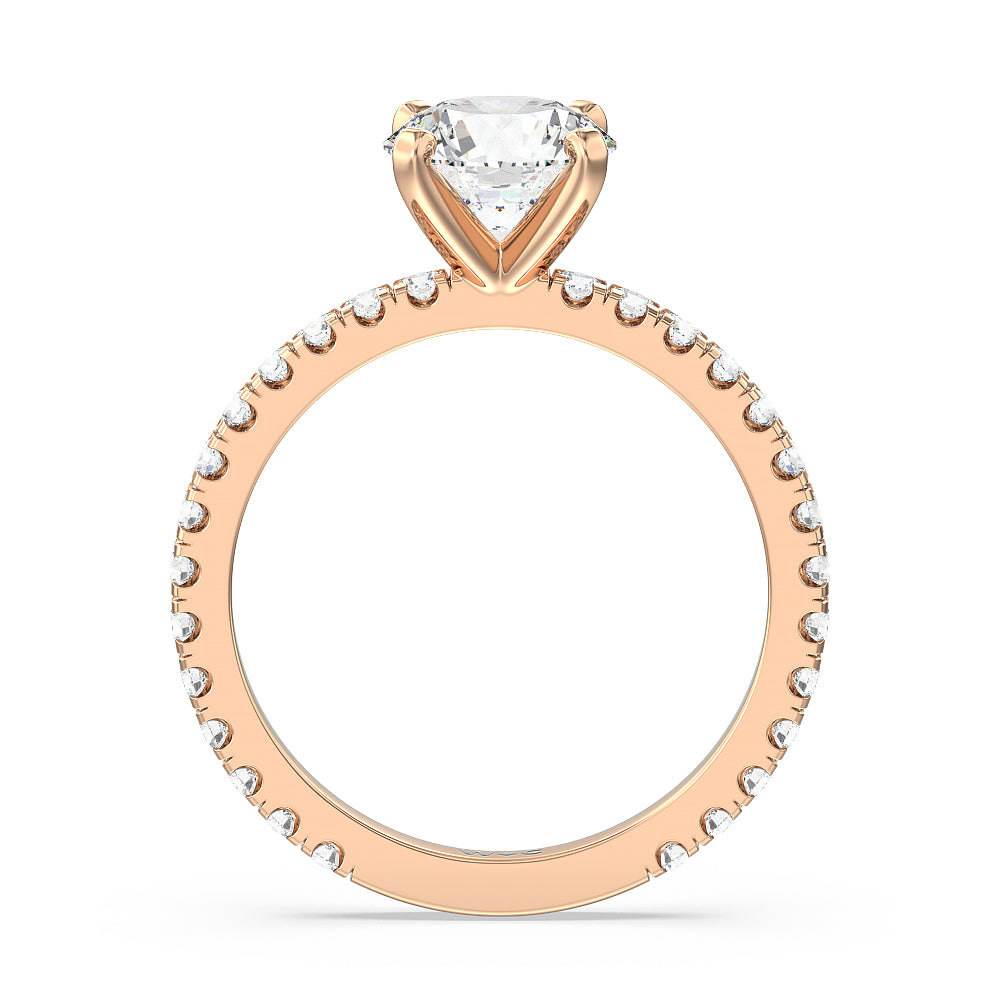 Ara Midi Classic Pave Diamond Engagement Ring with Round Cut Diamond in 14KT Rose Gold view 2