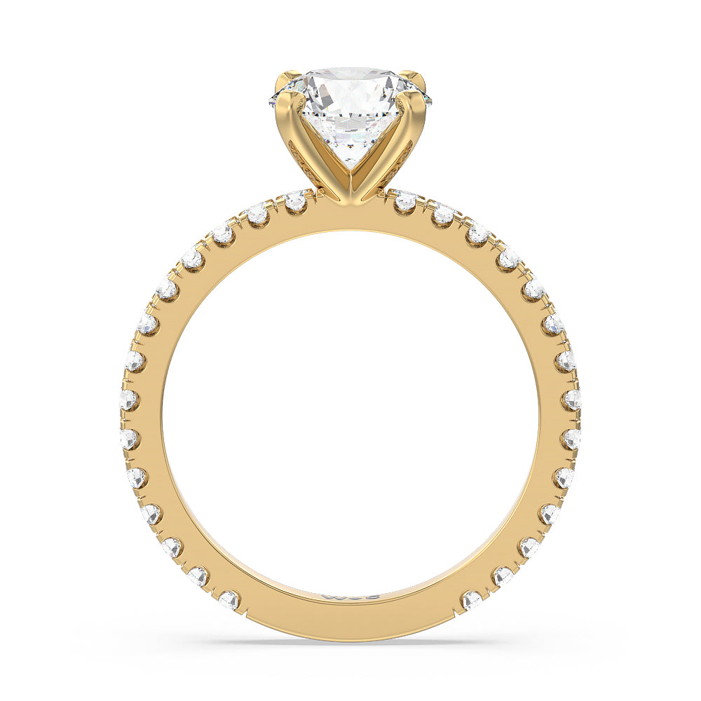 Ara Midi Classic Pave Diamond Engagement Ring with Round Cut Diamond in 14KT Yellow Gold view 2