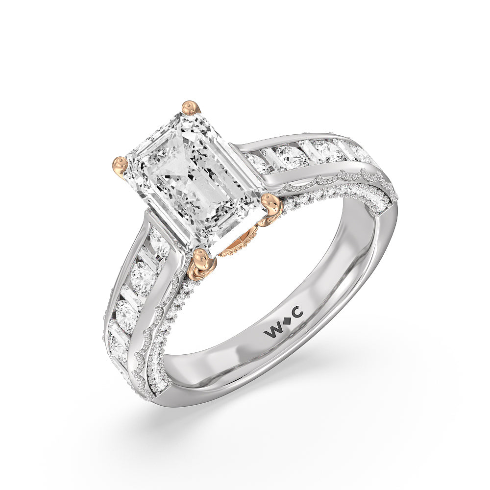 Emerald Cut The Morgan Ring with Lab Grown Diamond in 14KT White & Rose Gold view 3