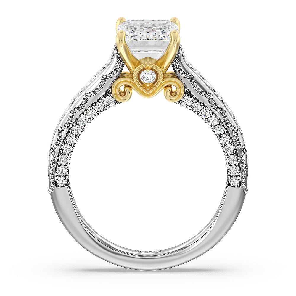 Emerald Cut The Morgan Ring with Lab Grown Diamond in 14KT White & Yellow Gold view 2