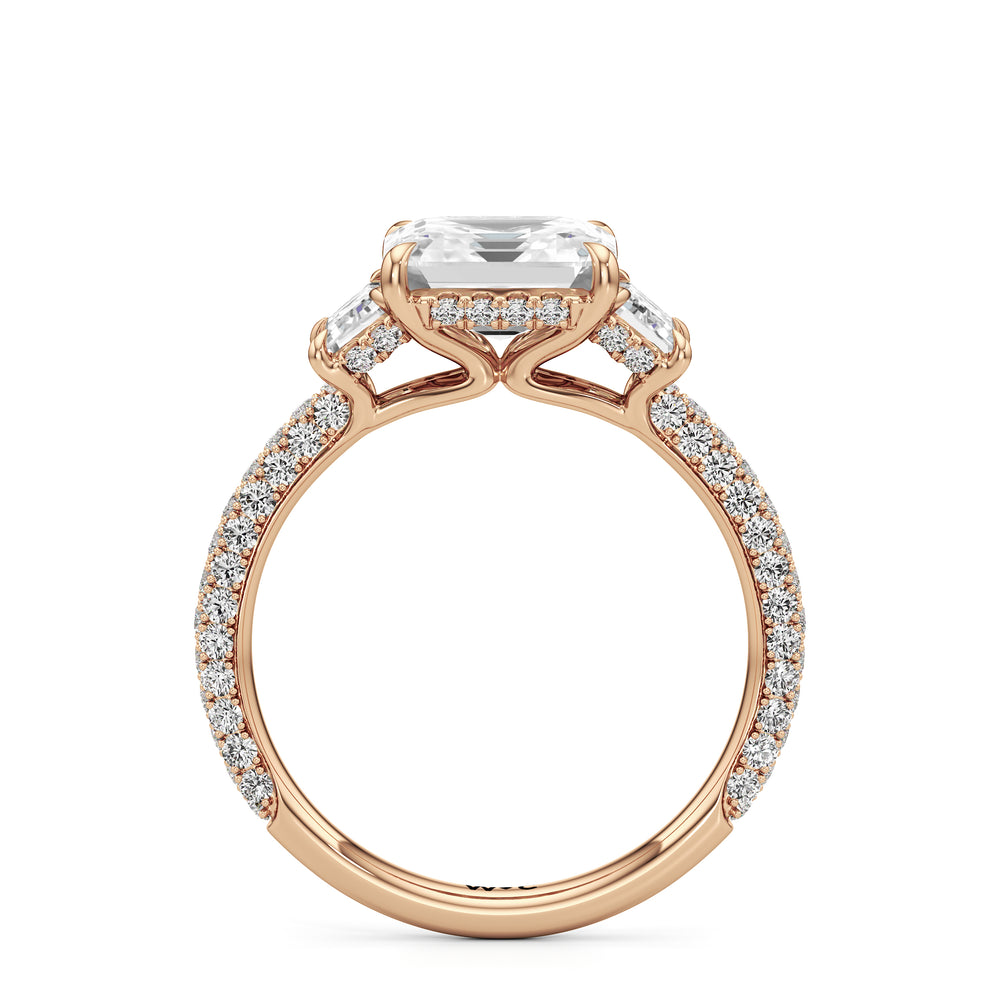 The Amelia Three Stone Engagement Ring with Asscher Cut Diamond in 14KT Rose Gold view 2