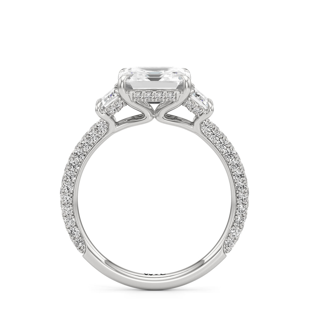 The Amelia Three Stone Engagement Ring with Asscher Cut Diamond in 14KT Platinum view 2