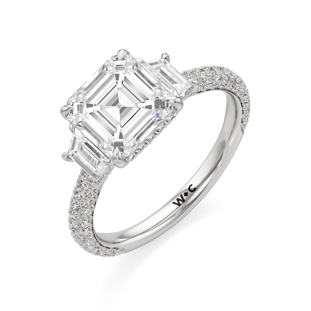 The Amelia Three Stone Engagement Ring with Asscher Cut Diamond in 14KT Platinum view 3