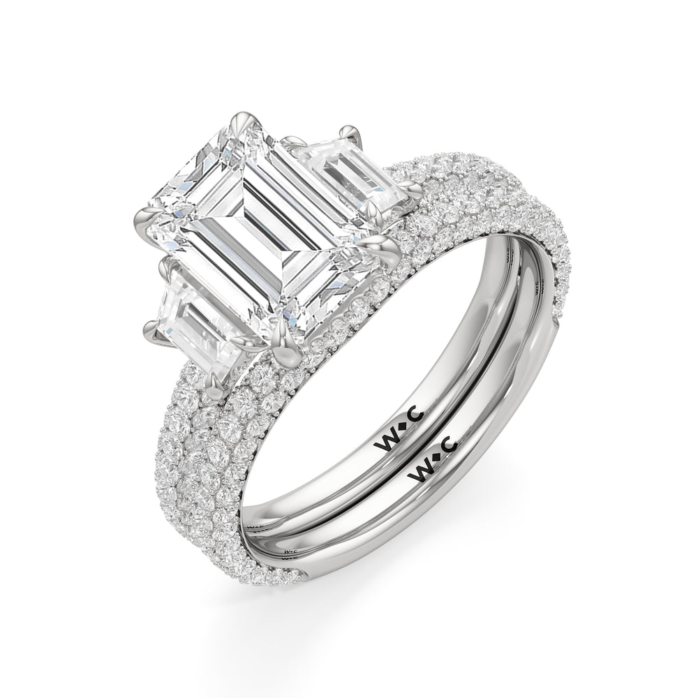 The Amelia Three Stone Engagement Ring with Emerald Cut Diamond in 14KT Platinum view 4