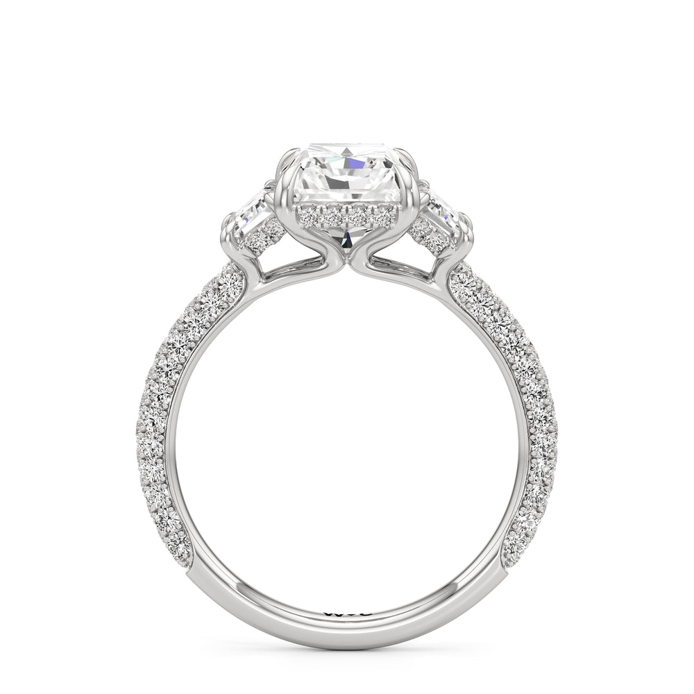The Amelia Three Stone Engagement Ring with Radiant Cut Diamond in 14KT Platinum view 2