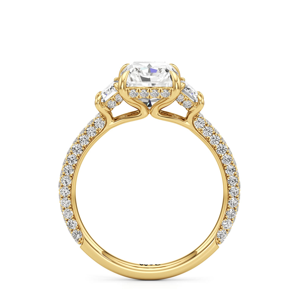 The Amelia Three Stone Engagement Ring with Radiant Cut Diamond in 14KT Yellow Gold view 2