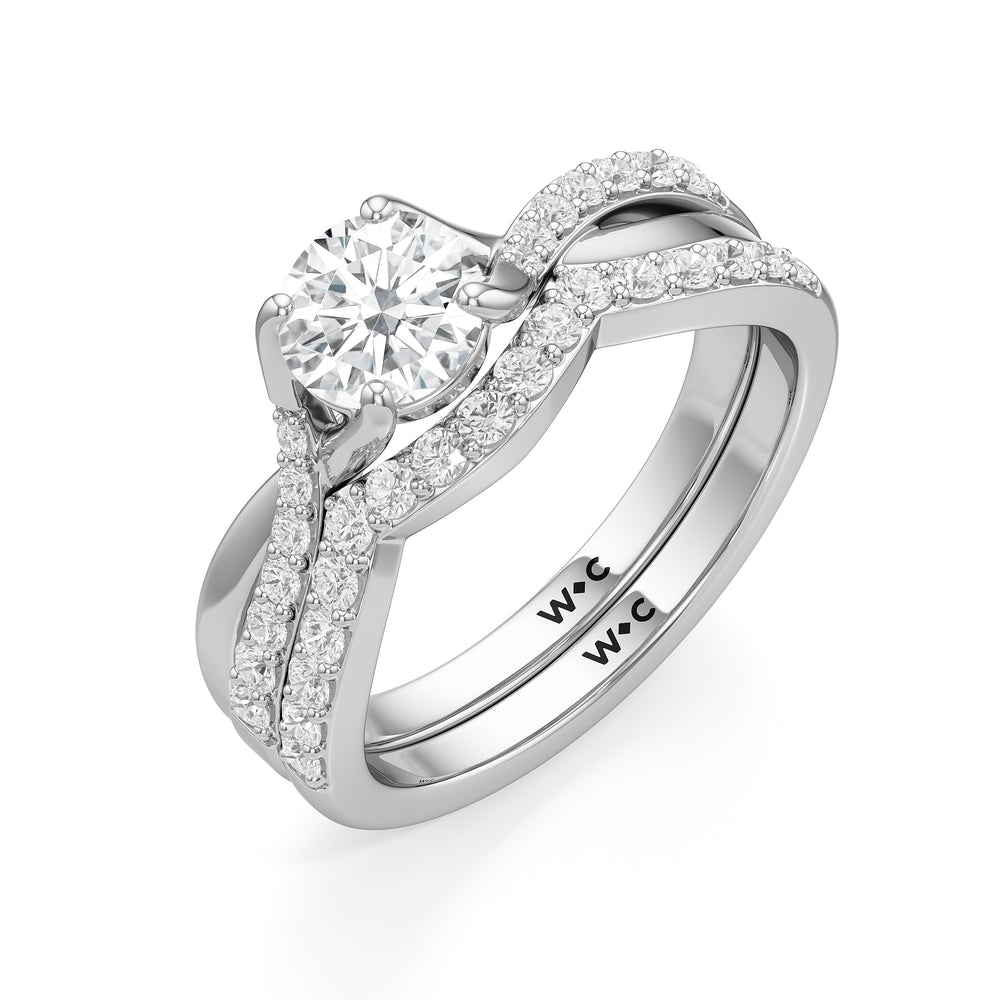 The Melody Diamond Wedding Band with Platinum Cut Diamond in 14KT Platinum view 4