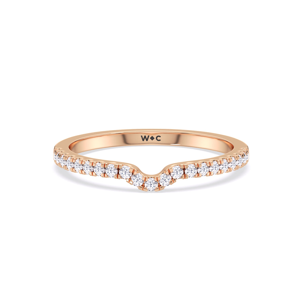 Fine Vela Classic Pave Diamond Wedding Band with 18KT Rose Gold Cut Diamond in 14KT Rose Gold view 1