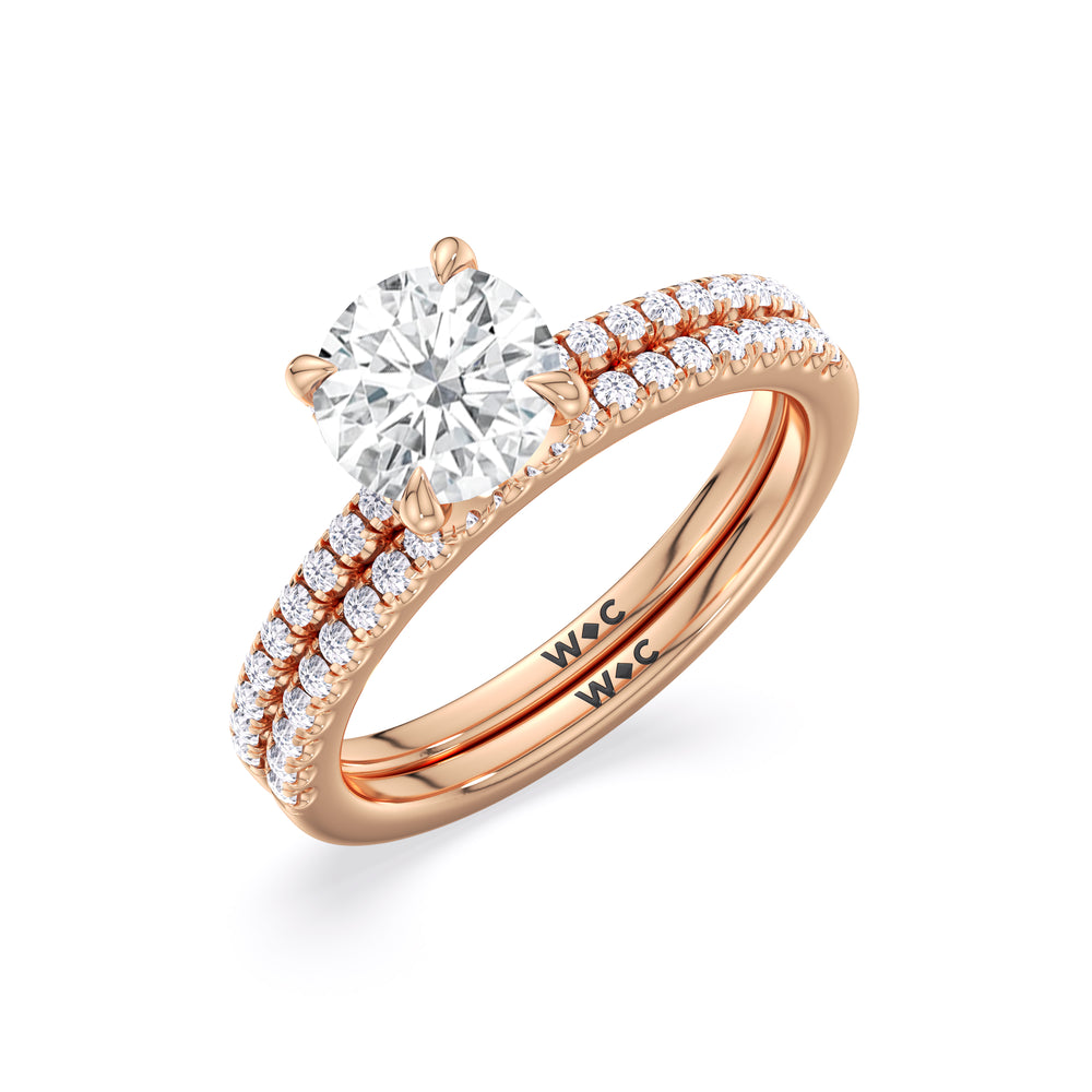Fine Chevron Hidden Halo Diamond Wedding Band with 18KT Rose Gold Cut Diamond in 14KT Rose Gold view 3
