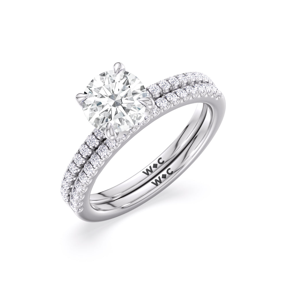 Fine Chevron Hidden Halo Diamond Wedding Band with Platinum Cut Diamond in 14KT Platinum view 3