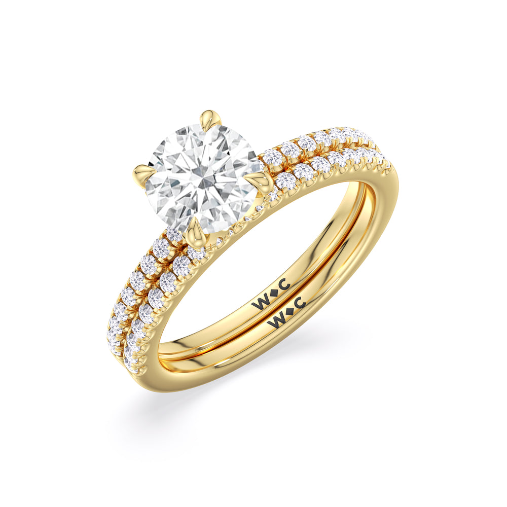 Fine Chevron Hidden Halo Diamond Wedding Band with 18KT Yellow Gold Cut Diamond in 14KT Yellow Gold view 3