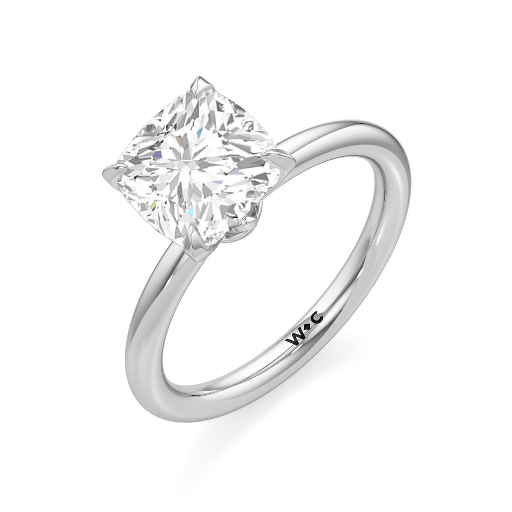 The W Classic Engagement Ring with Cushion Cut Diamond in 14KT Platinum view 3