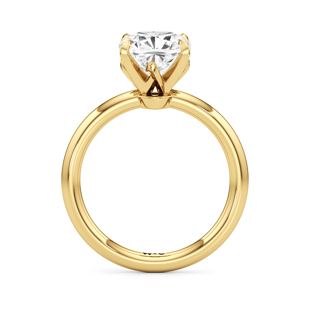 The W Classic Engagement Ring with Cushion Cut Diamond in 14KT Yellow Gold view 2