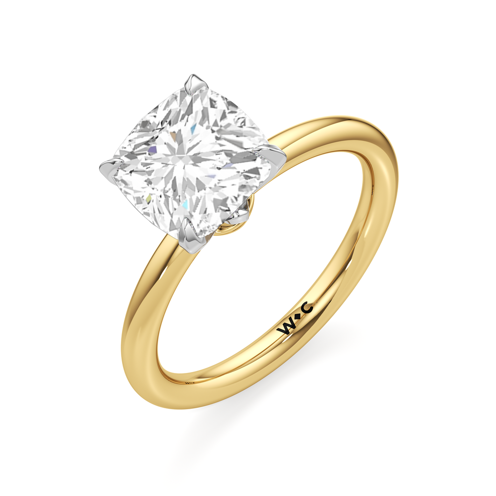 The W Classic Engagement Ring with Cushion Cut Diamond in 14KT Yellow Gold & Platinum view 3
